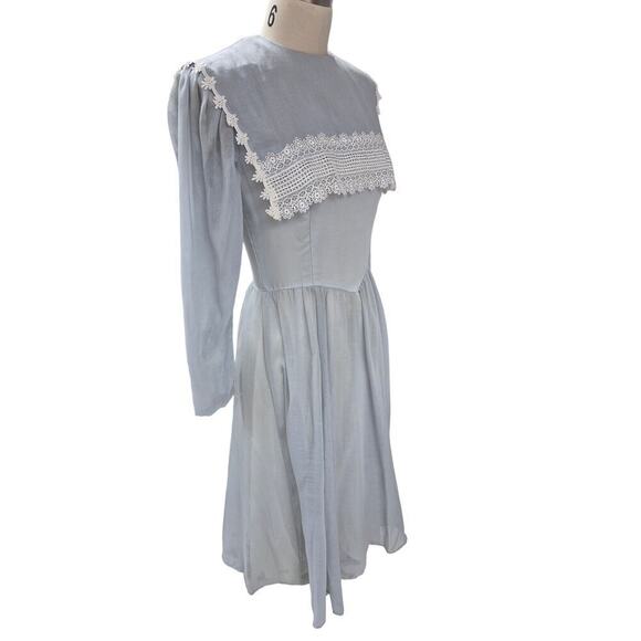 Vtg 70s Gunne Sax Jessica San Francisco Dress Gray Blue White Lace Sz 9 NWOT - Picture 3 of 6